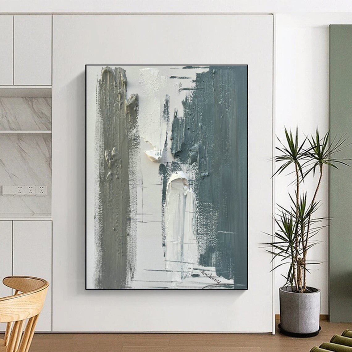 Gray - White Textured Abstract Art for Modern Library & Industrial Studio DLZ0804