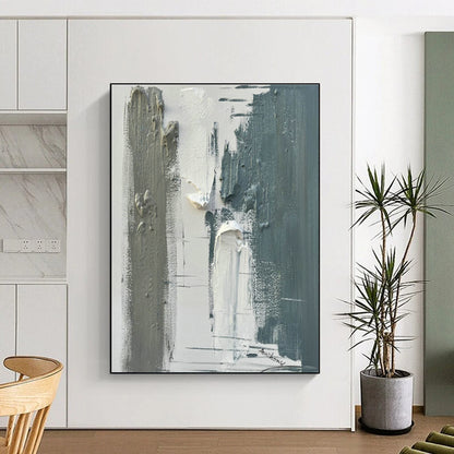 Gray - White Textured Abstract Art for Modern Library & Industrial Studio DLZ0804
