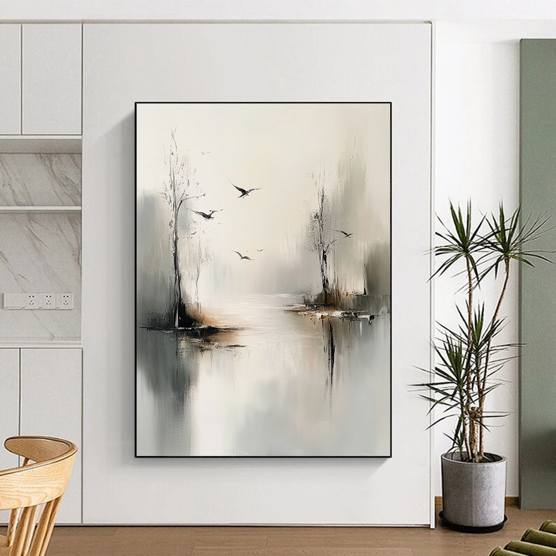 Misty River with Birds for Zen - Inspired Bedroom & Nature - Themed Lounge STSC351