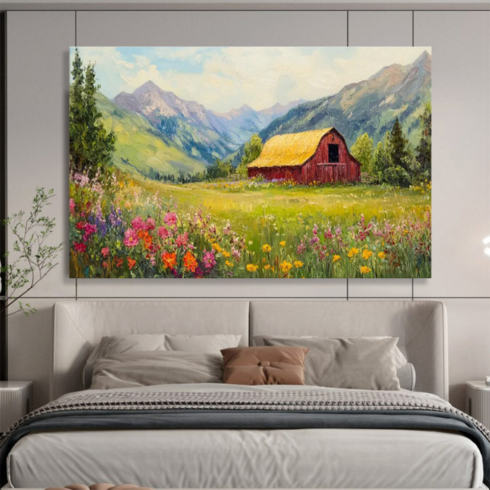 Countryside Barn & Flower Field Art for Rustic Farmhouse Kitchens DLZ3111