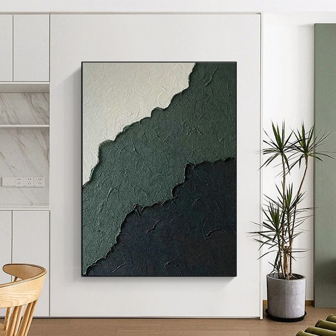 Gray - Green - Black Layered Abstract Art for Industrial Home & Art Studio DLZ1225