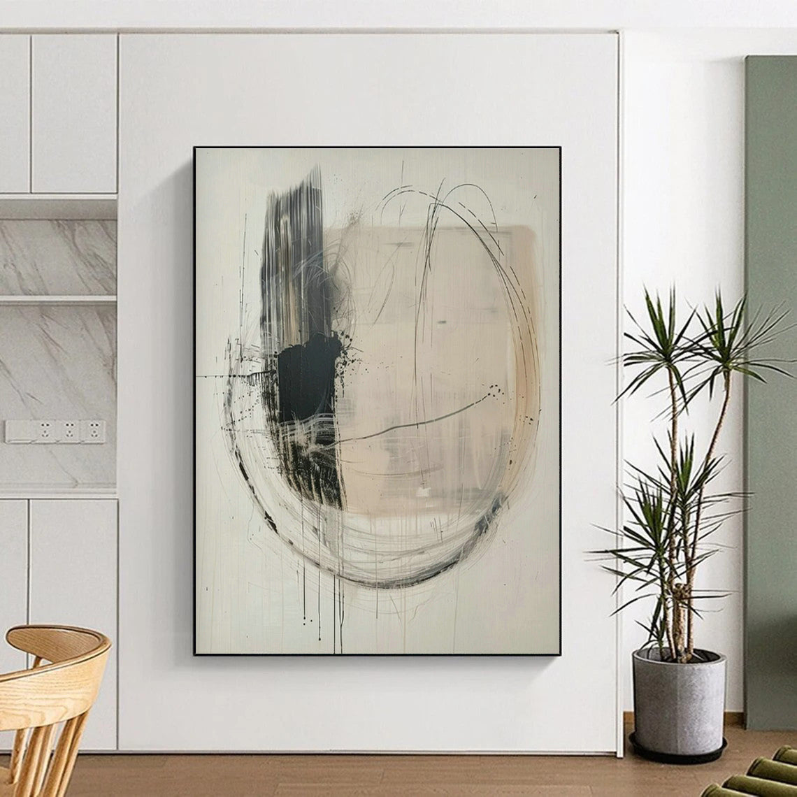 Black - White Line Abstract Art for Minimalist Office & Art Gallery Lounge DLZ1829