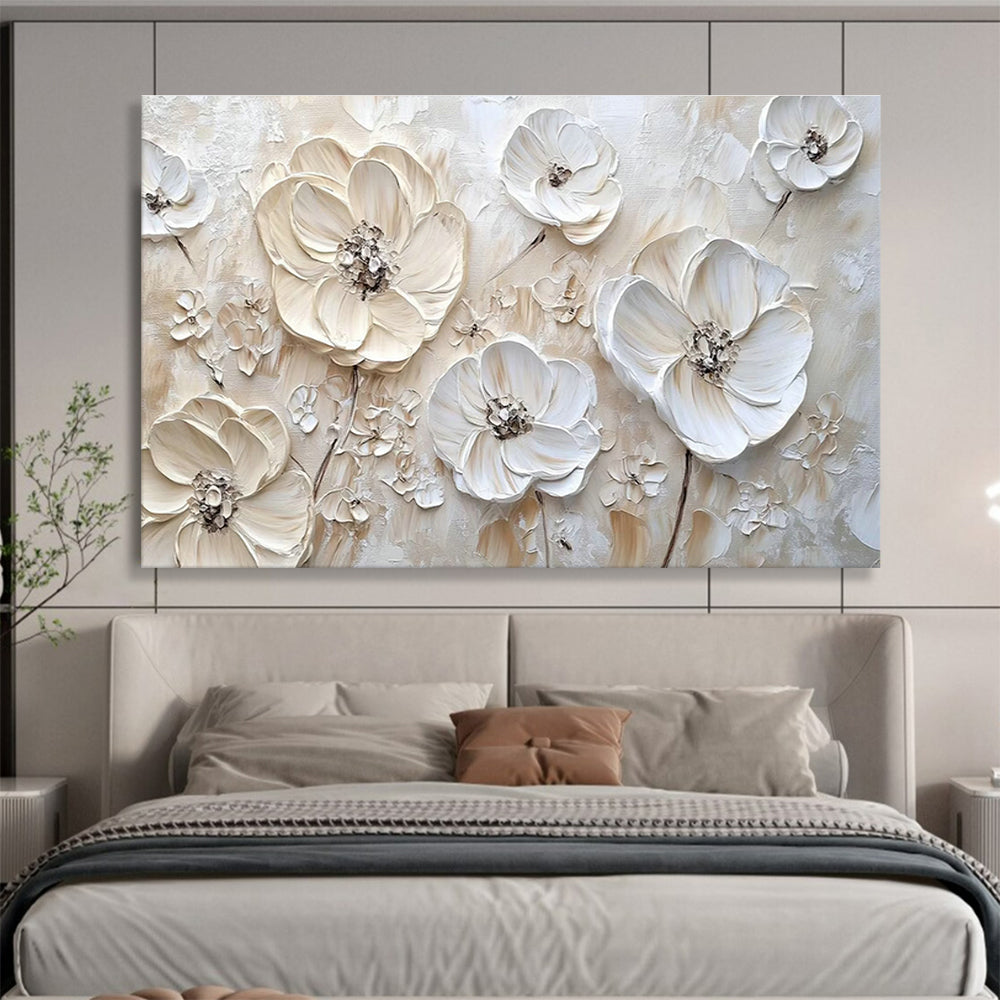 White Flower Relief Art for Minimalist Bedroom Accent Walls DLZ3290