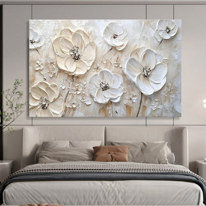 White Flower Relief Art for Minimalist Bedroom Accent Walls DLZ3290