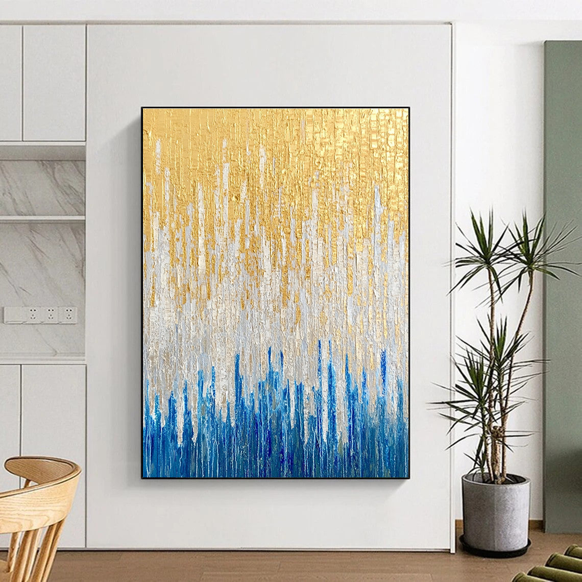 Gold and Blue Textured Abstract for High - End Boutique Lounge & Art - Inspired Spa STSC163