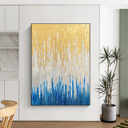 Gold and Blue Textured Abstract for High - End Boutique Lounge & Art - Inspired Spa STSC163