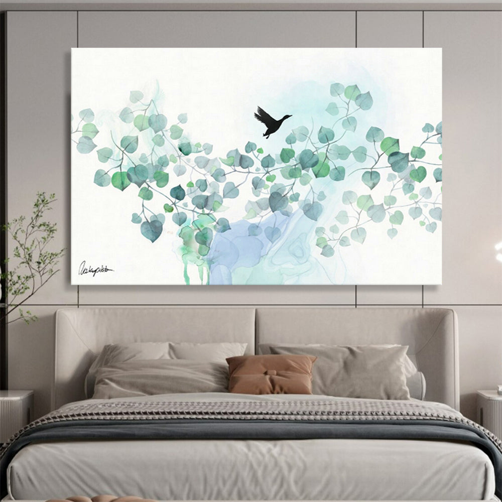 Bird & Leaves Watercolor Art for Tranquil Bedroom DLZ2923