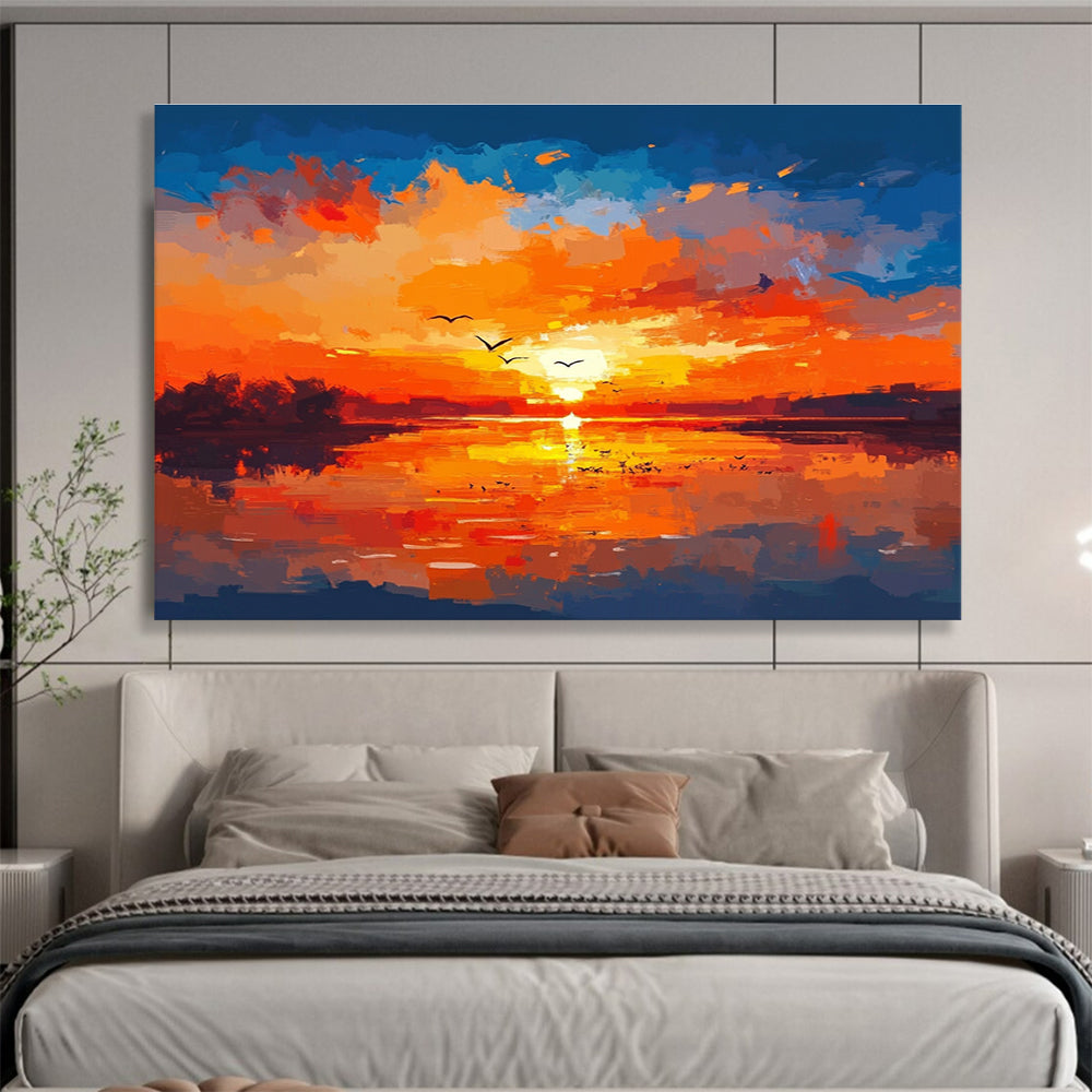 Vibrant Sunset Landscape Art for Nautical - Themed Hotel & Coastal Resort Lobby SC284