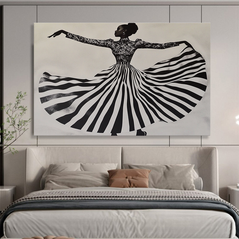 Dancing Figure in Striped Skirt Art for Fashion Boutique & Dance Studio SC426