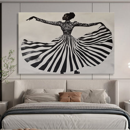 Dancing Figure in Striped Skirt Art for Fashion Boutique & Dance Studio SC426