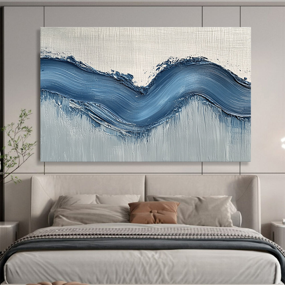 Thick Blue Wave on Gray Art for Nautical - Themed Café & Modern Hallway SC453