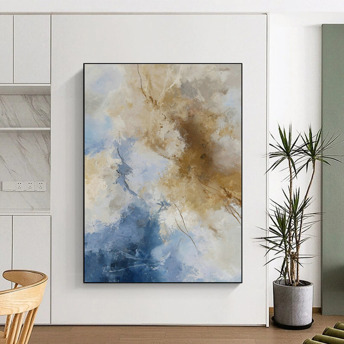 Blue & Brown Abstract Cloud Art for Beach House Living Room & Art Gallery Corridor DLZ1027