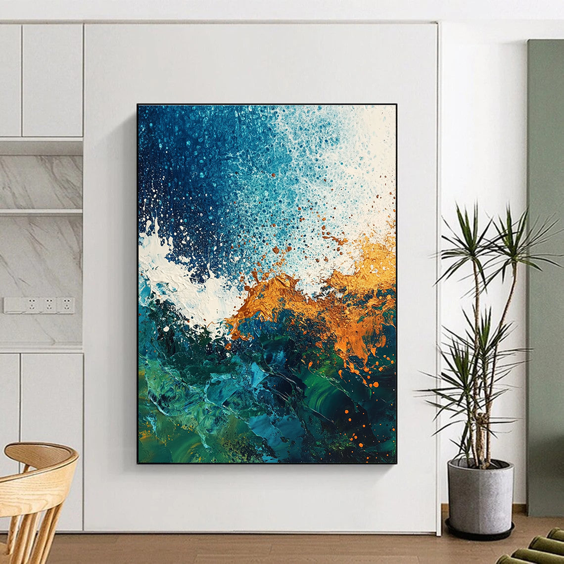 Blue and Gold Ocean Abstract for Luxury Beach House & Upscale Spa STSC324