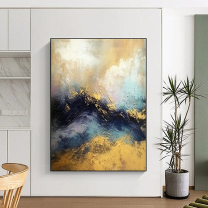 Gold - Blue Wave Abstract Art for Beachfront Resort & Luxury Yacht Club DLZ1812