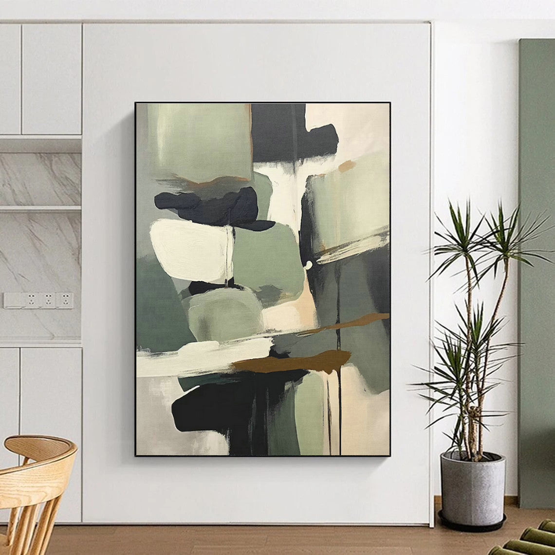 Gray - Green Geometric Abstract Art for Scandinavian - Style Home & Contemporary Art Studio DLZ1628