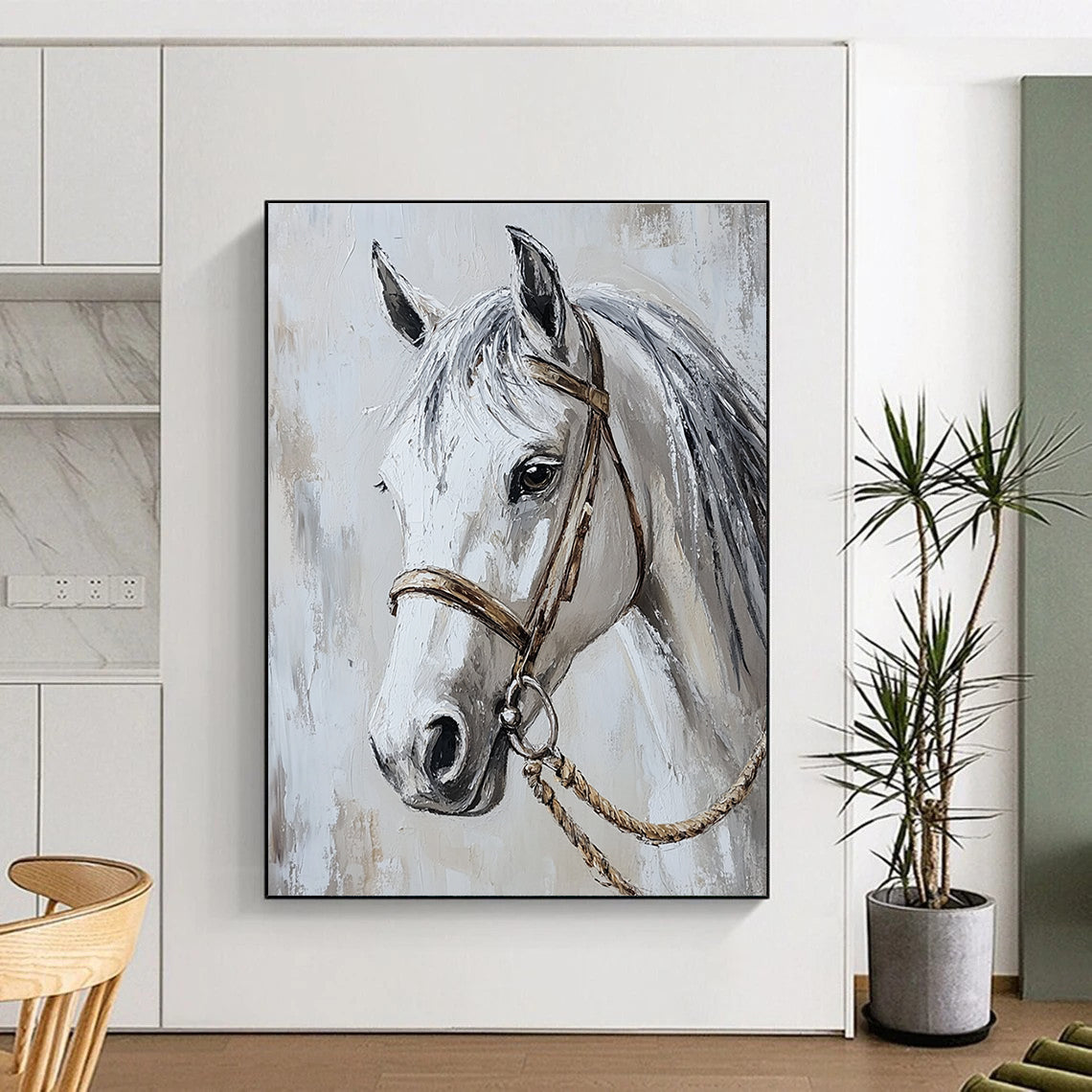 White Horse Portrait for Equestrian - Themed Home Office & Classic Art Gallery STSC959