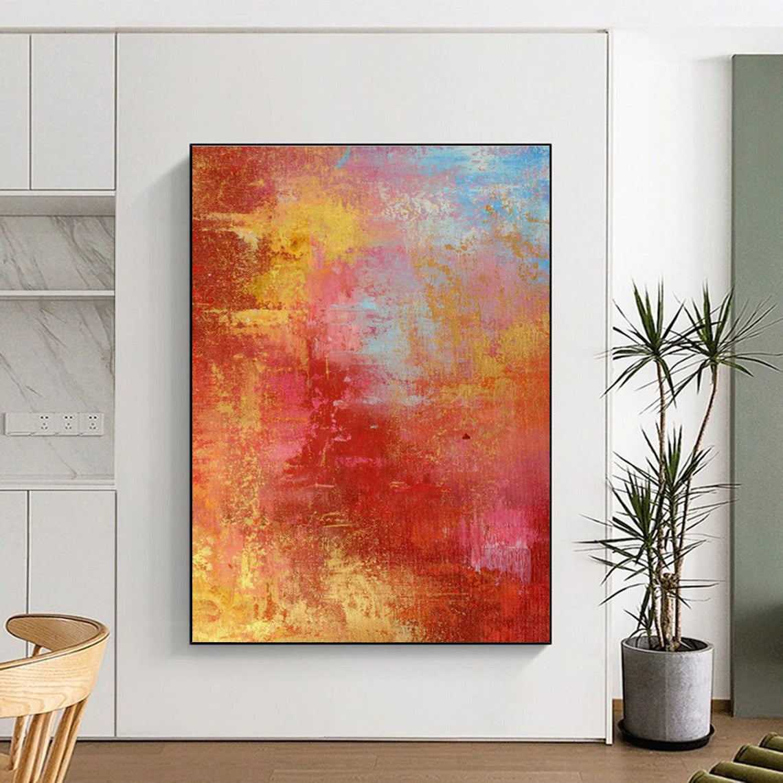 Red - Yellow Abstract Art for Contemporary Living Room Accent Walls DLZ0021
