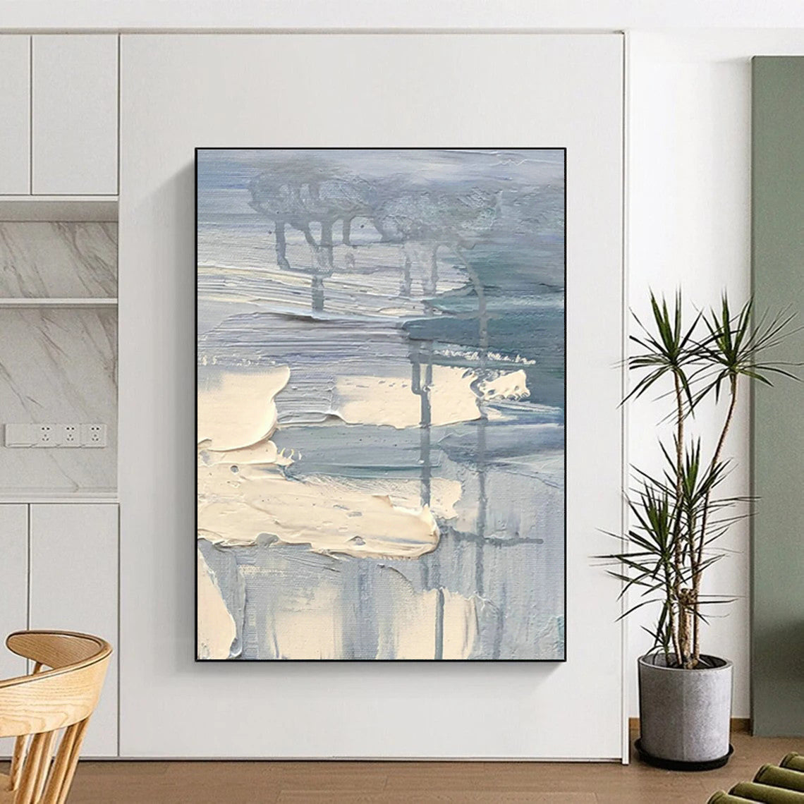 Light Blue - Gray Abstract Painting for Scandinavian - Style Home & Coastal Art Gallery DLZ1299