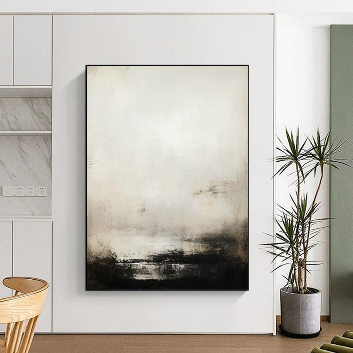 Monochrome Misty Abstract Art for Contemporary Library & Serene Meditation Space DLZ2198
