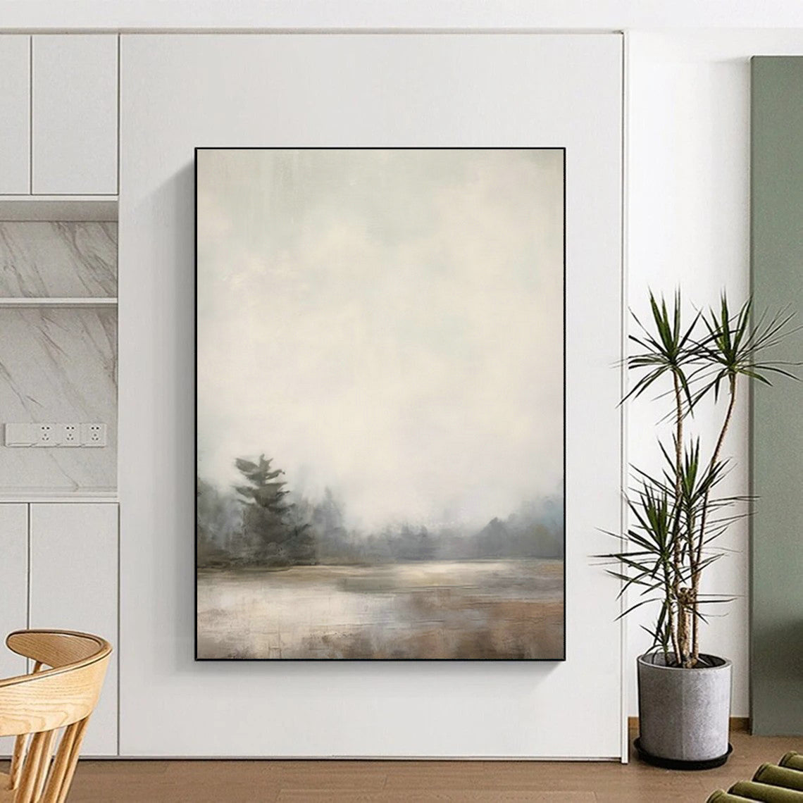 Misty Lake Landscape Art for Rustic Cabin & Meditation Retreat DLZ0721