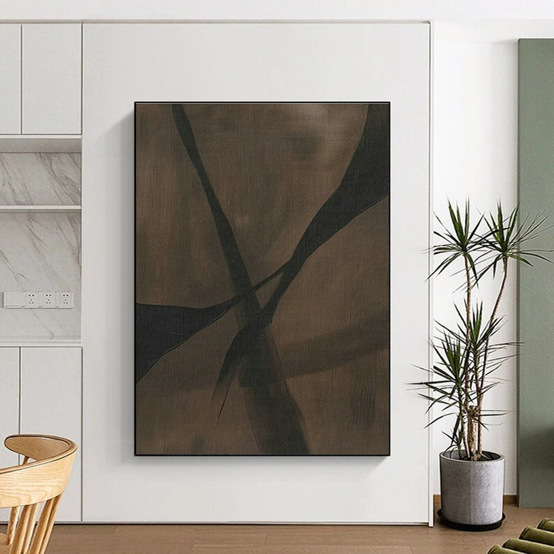 Deep Brown Cross - Line Abstract Art for Rustic Home Office & Wine Cellar DLZ1166