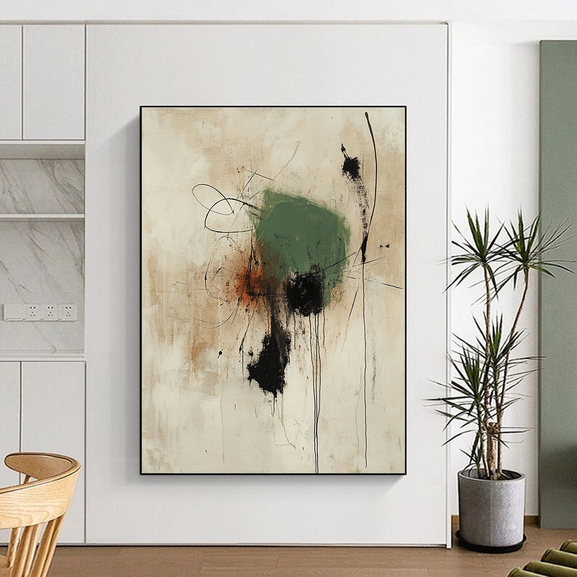 Green and Black Abstract for Sophisticated Dining Area & Art Gallery Hallway STSC1186