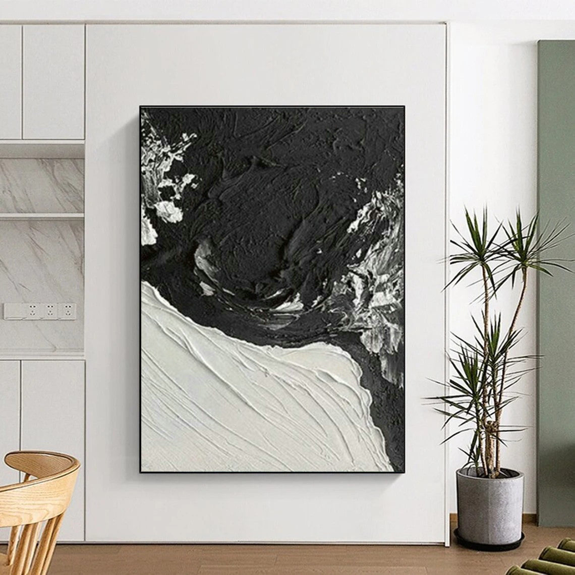 Textured Black and White Abstract Art for Industrial Loft Apartment & Modern Art Gallery DLZ1614