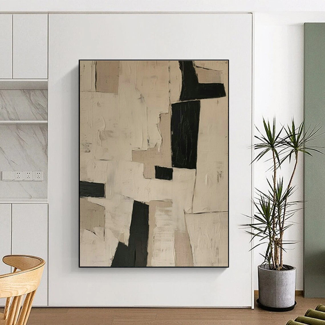 Black - White Collage Abstract Art for Minimalist Gallery & Monochrome Home Office DLZ1852
