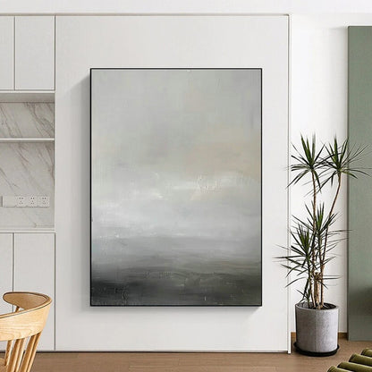Gray - White Subtle Landscape Abstract Art for Minimalist Bedroom & Serene Yoga Studio DLZ1910