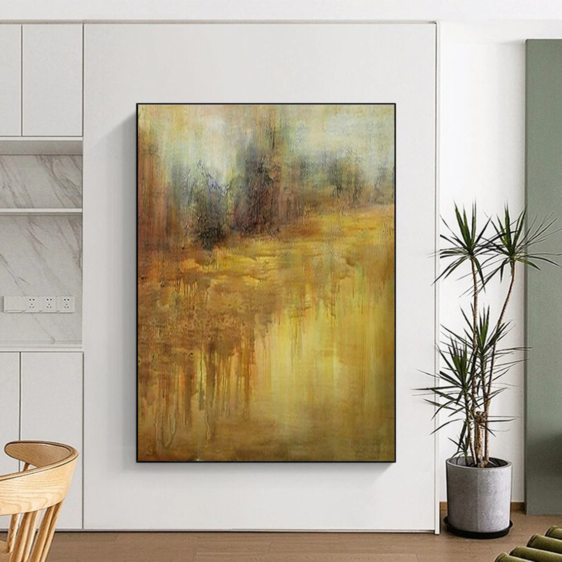 Golden Abstract Landscape Art for Luxury Hotel Lobby & Rustic Country Home DLZ1781