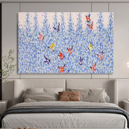 Colorful Butterflies & Blue Flowers Art for Cozy Garden - Themed Café DLZ3043