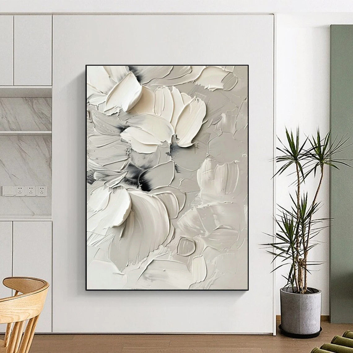 White Floral Textured Abstract Art for Romantic Wedding Venue & Feminine Home Bedroom DLZ0828