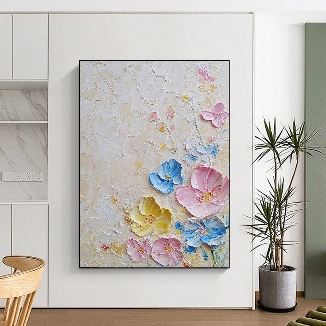 Pastel Textured Flowers Art for Shabby - Chic Nursery & Feminine - Inspired Living Room STSC1366