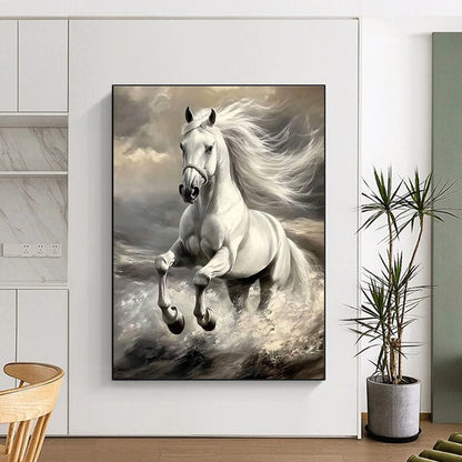 Galloping White Horse Art for Equestrian Home Study & Adventure - Themed Library STSC1053