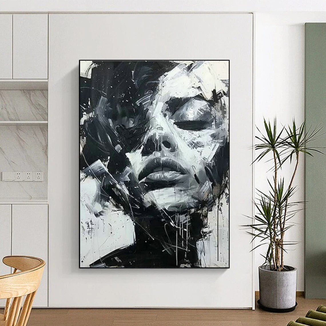 Black and White Abstract Face Art for Modern Art Gallery & Edgy Urban Loft DLZ1553