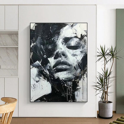 Black and White Abstract Face Art for Modern Art Gallery & Edgy Urban Loft DLZ1553