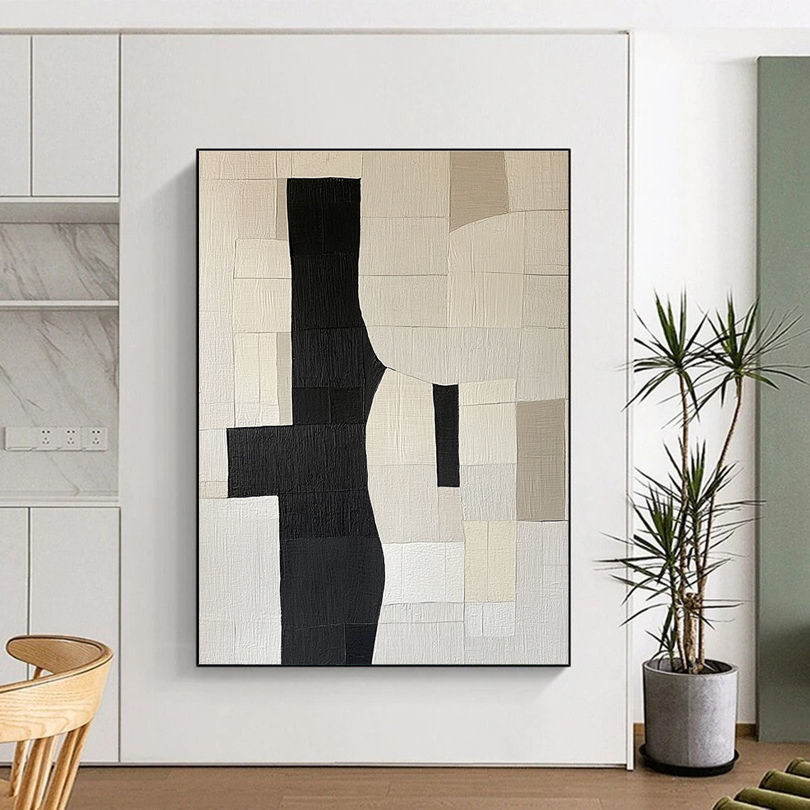 Black and White Patchwork Abstract for Minimalist Home Office & Modern Studio Space STSC392