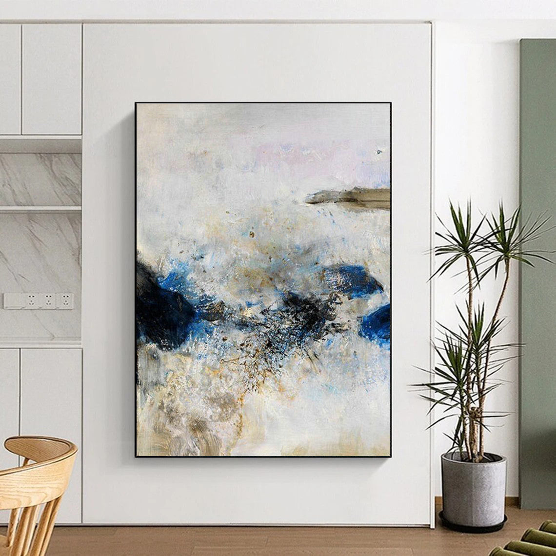 Blue and White Abstract Splash Art for Coastal Hotel Lobby & Art - Inspired Café DLZ2221
