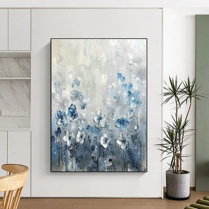 Blue and White Flower Oil Painting for Romantic Bedroom & Floral - Themed Café DLZ1988