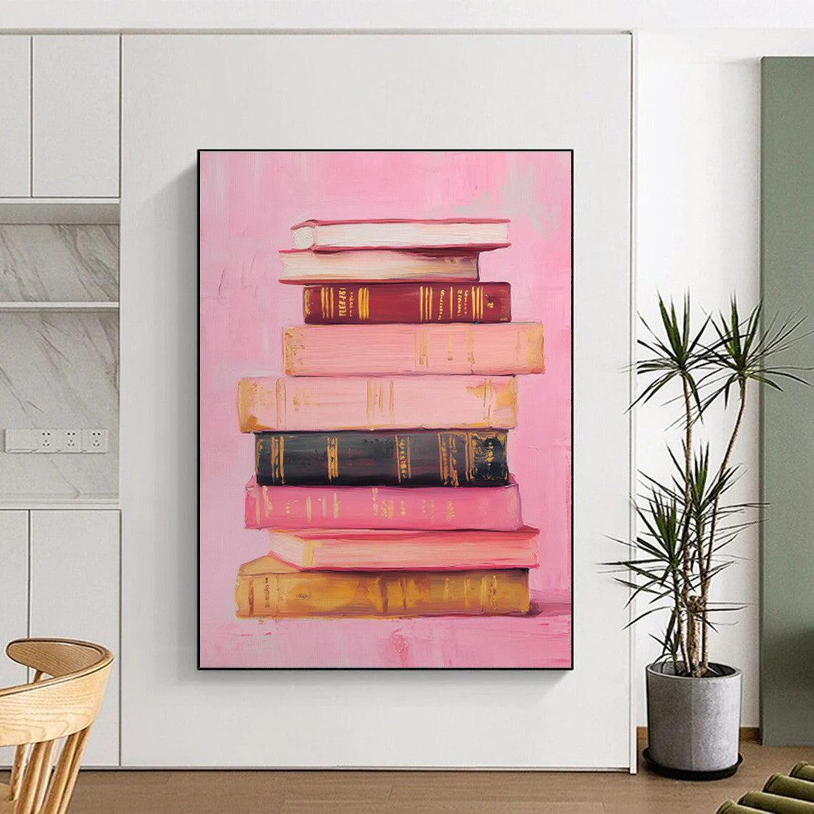Realistic Book Stack Painting for Bookstore & Intellectual’s Study DLZ0657