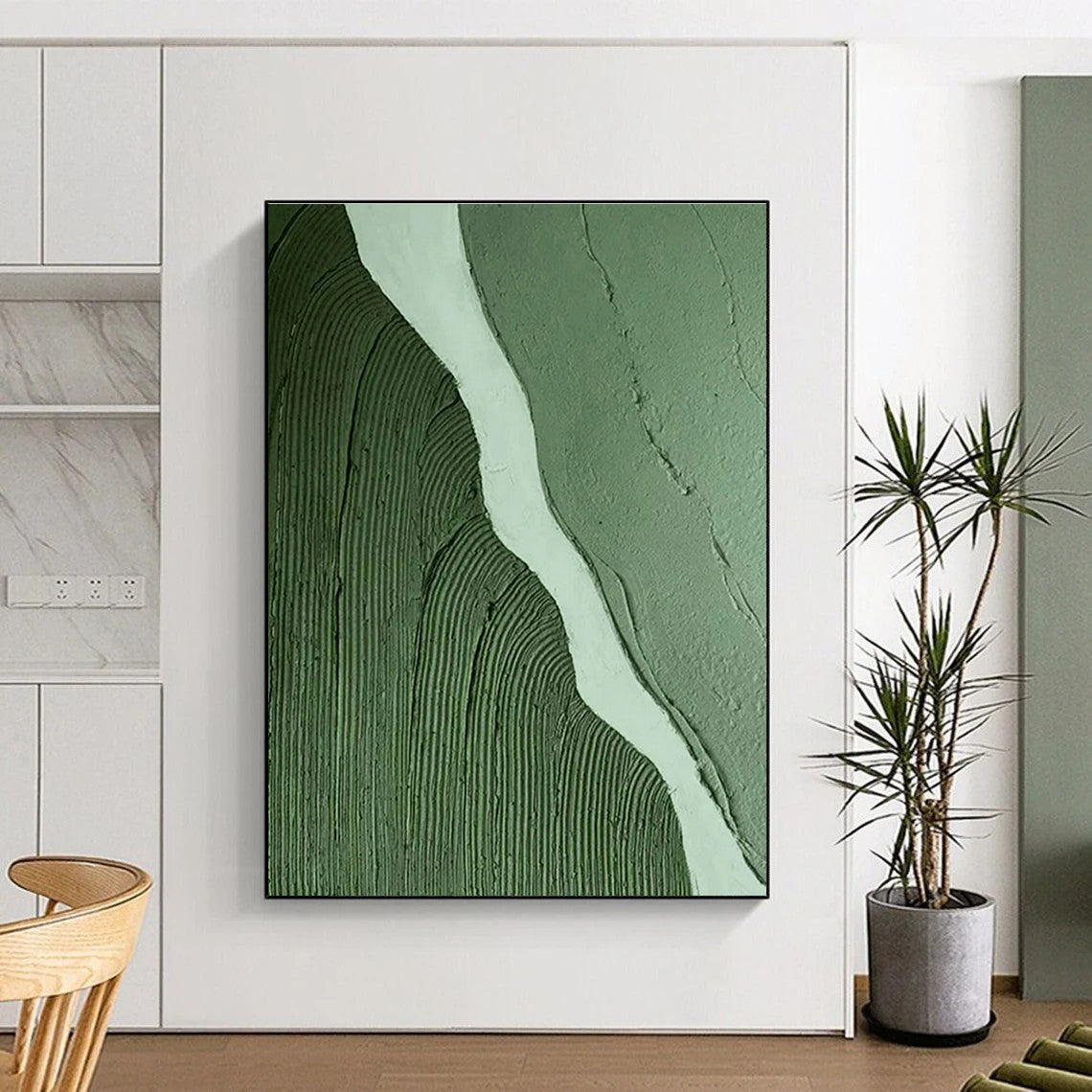 Green - White Textured River Art for Eco - Tourism Office & Waterfront Home Library DLZ1495