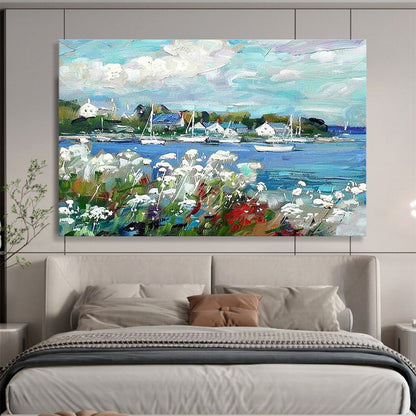 Coastal Town Landscape Art for Nautical - Themed Dining Area DLZ2834