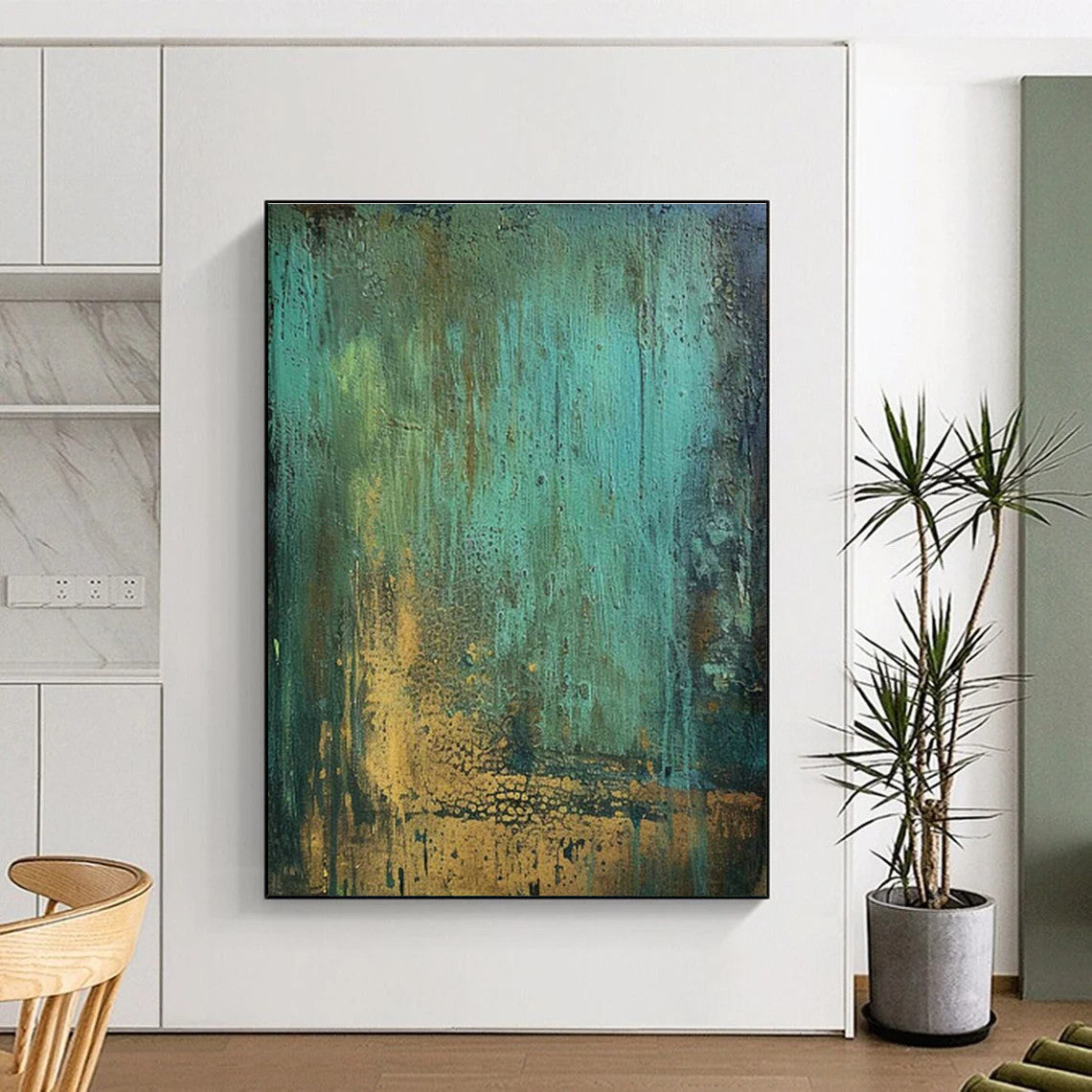 Patina - Inspired Abstract Art with Gold Accents for Living Room & Boutique Hotel Lobby DLZ1201