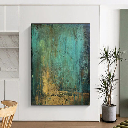 Patina - Inspired Abstract Art with Gold Accents for Living Room & Boutique Hotel Lobby DLZ1201