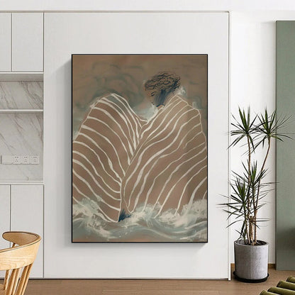 Striped - Cloth Figure in Waves Art for Boho Beach House & Wellness Studio DLZ0684
