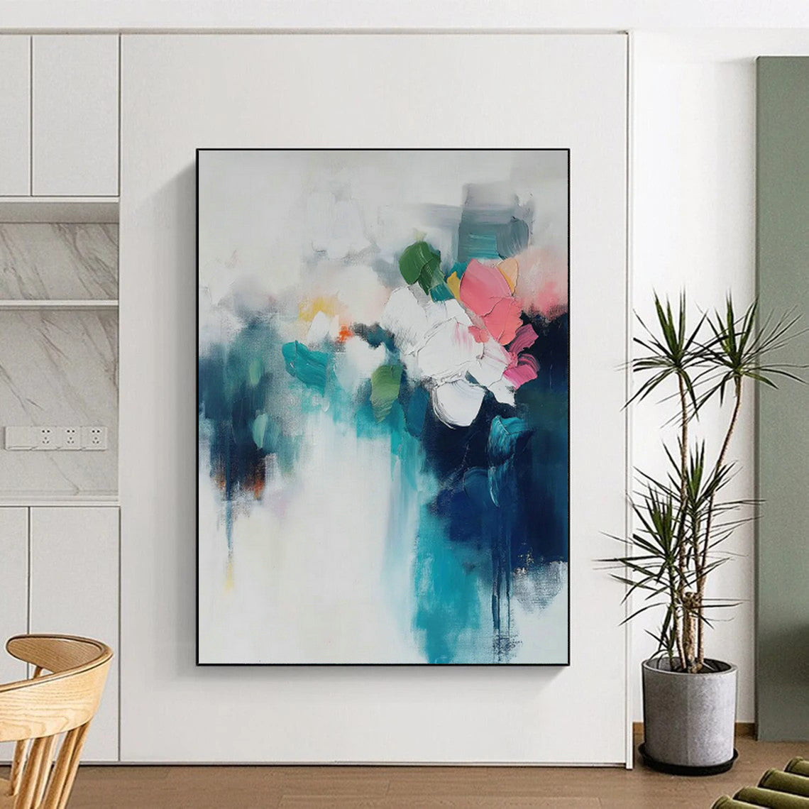 Blue - White Floral Abstract Art for Shabby - Chic Dining Room & Garden - Themed Tea Parlor DLZ1003