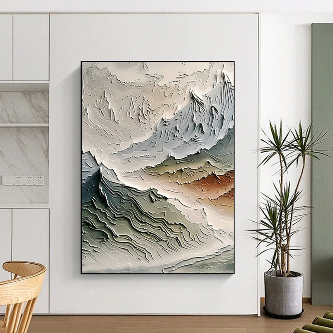 Gray - White Textured Landscape Art for Alpine Ski Lodge & Nature Photography Studio DLZ0988