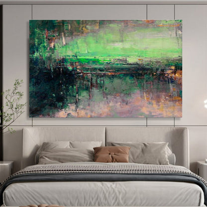 Green - Toned Lakeside Abstract Art for Serene Reading Nook DLZ2779