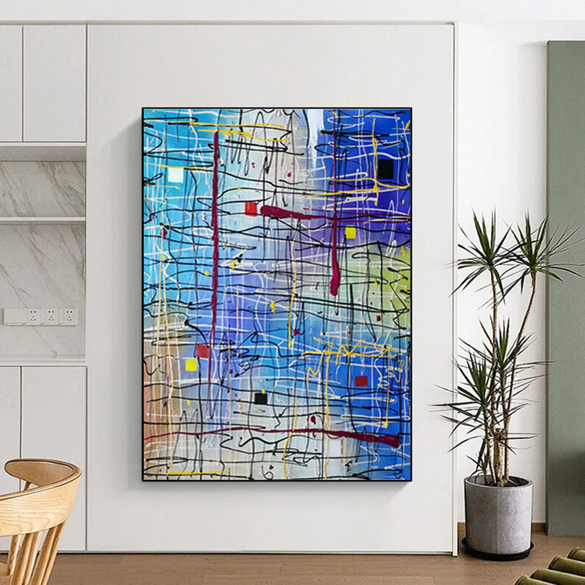 Colorful Lines on Blue Art for Design Studio & Fashion Showroom DLZ2283