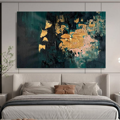 Dark Green & Gold Foil Abstract Art for Luxury Hotel Lobby Walls DLZ2646